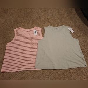 Old Navy Lot of 2 Tanks Tops Green Pink Specially Dyed Brand New